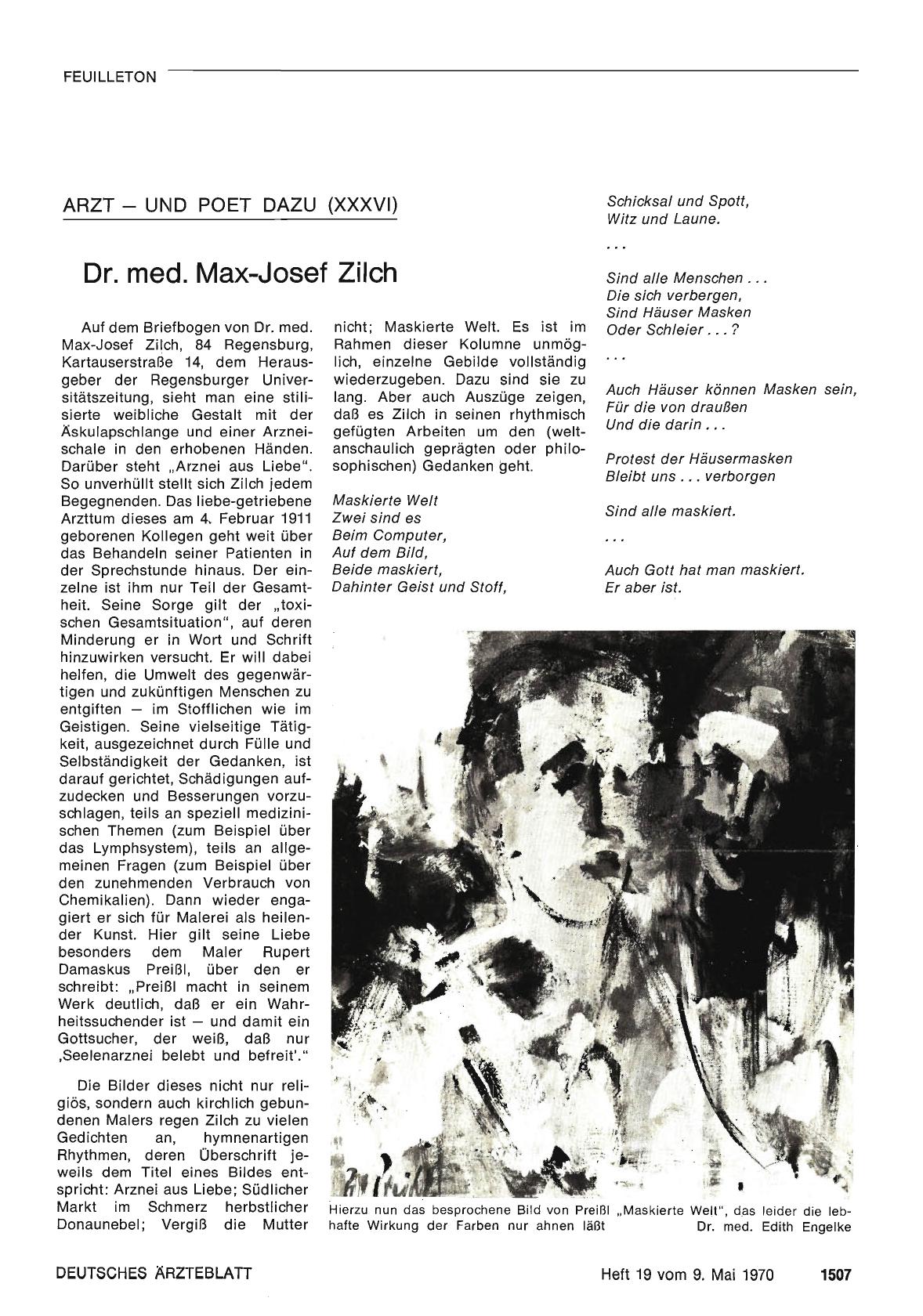 Vorschauseite 1: Arzt — und Poet dazu (XXXVI): Dr. med. Max-Josef Zilch