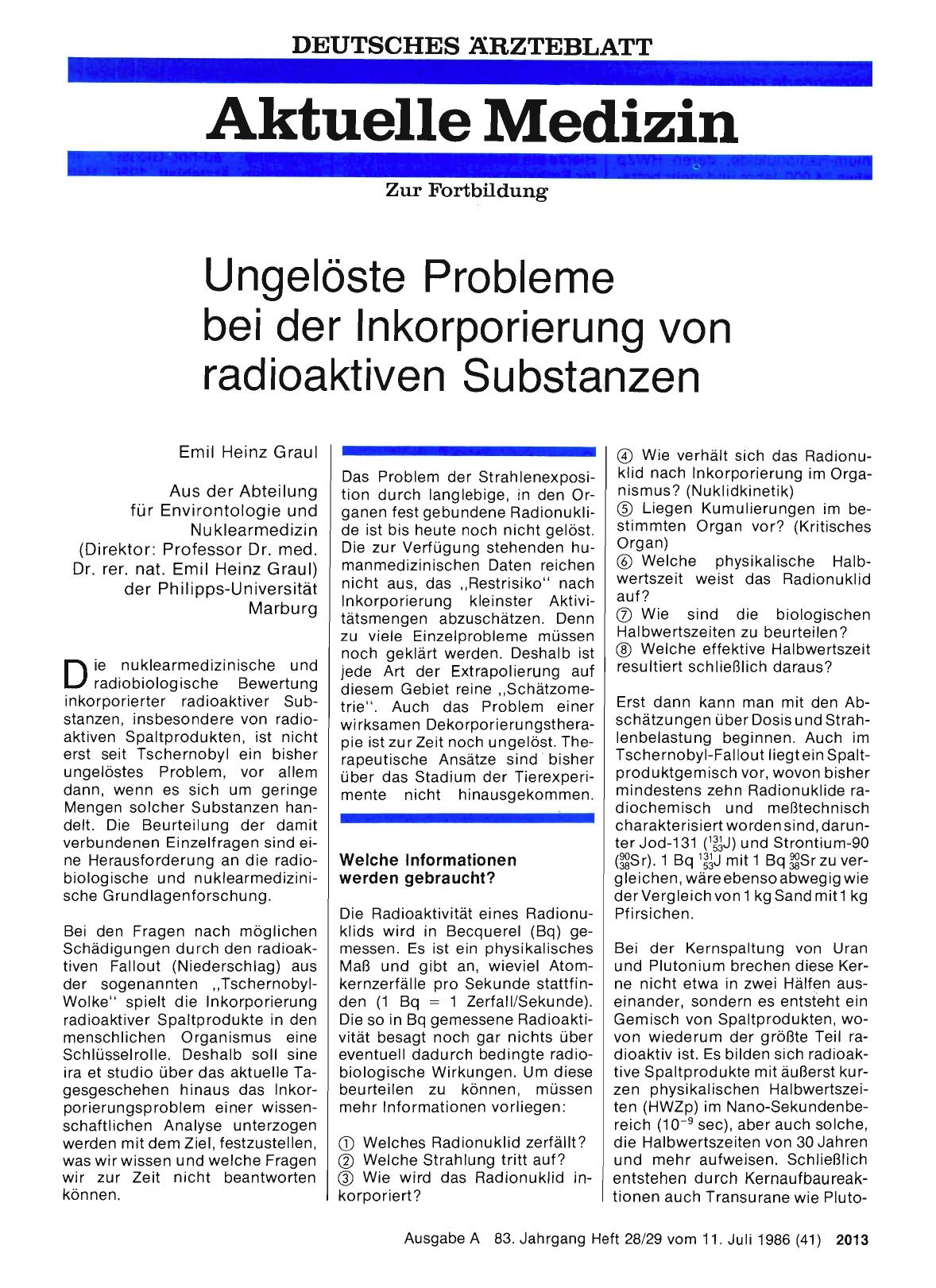 Vorschauseite 1: Ungelöste Probleme bei der Inkorporierung von radioaktiven Substanzen