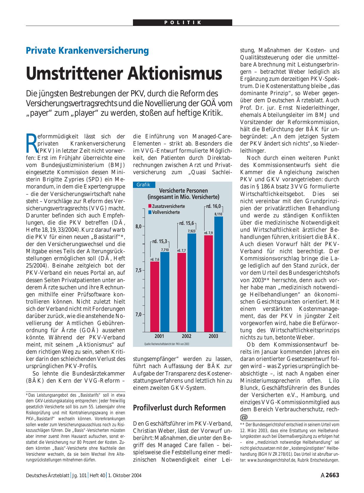 Vorschauseite 1: Private Krankenversicherung: Umstrittener Aktionismus
