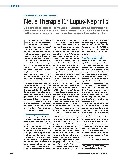 Vorschauseite 1: Systemischer Lupus Erythematosus: Neue Therapie für Lupus-Nephritis