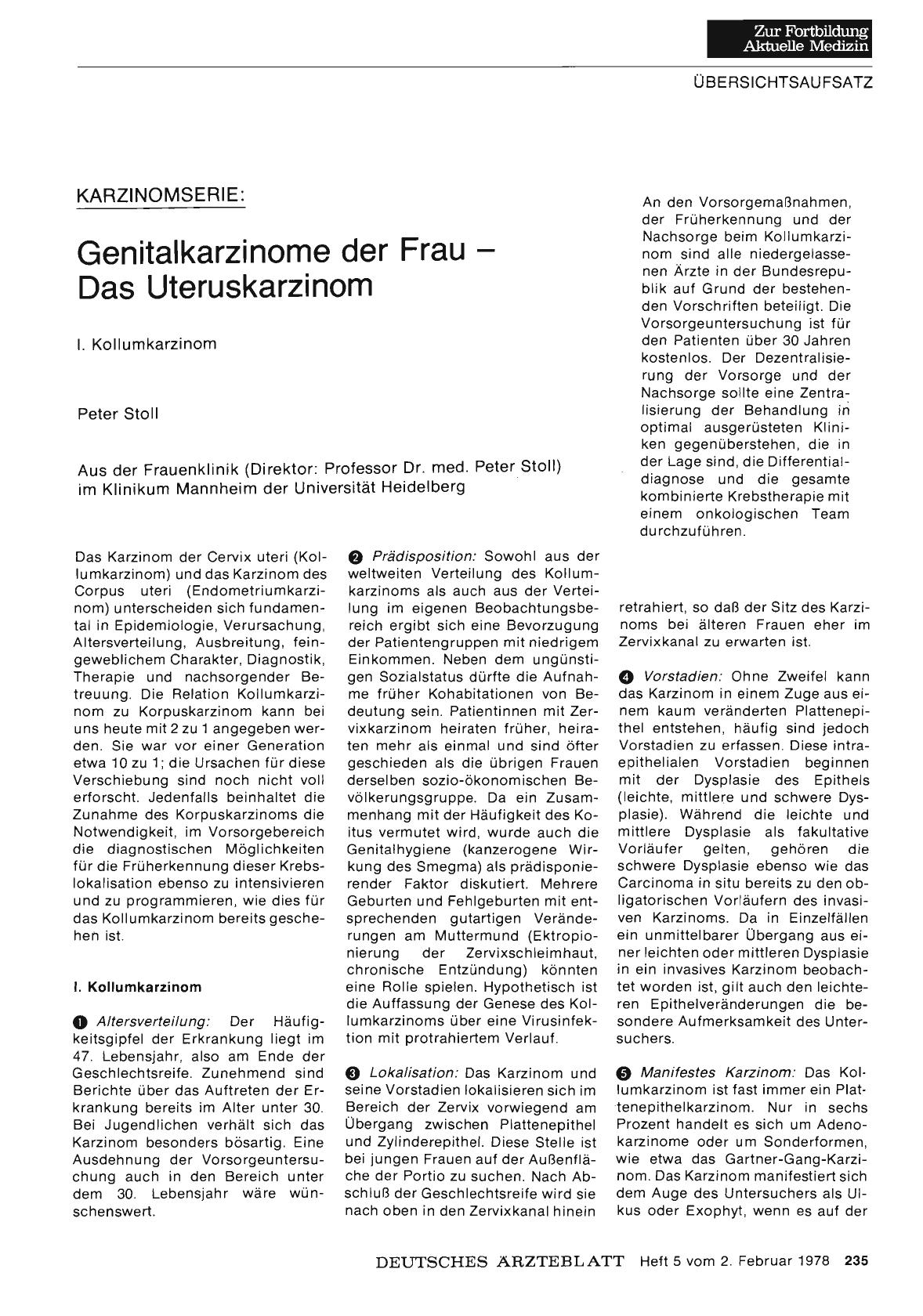 Vorschauseite 1: Karzinomserie: Genitalkarzinome der Frau — Das Uteruskarzinom