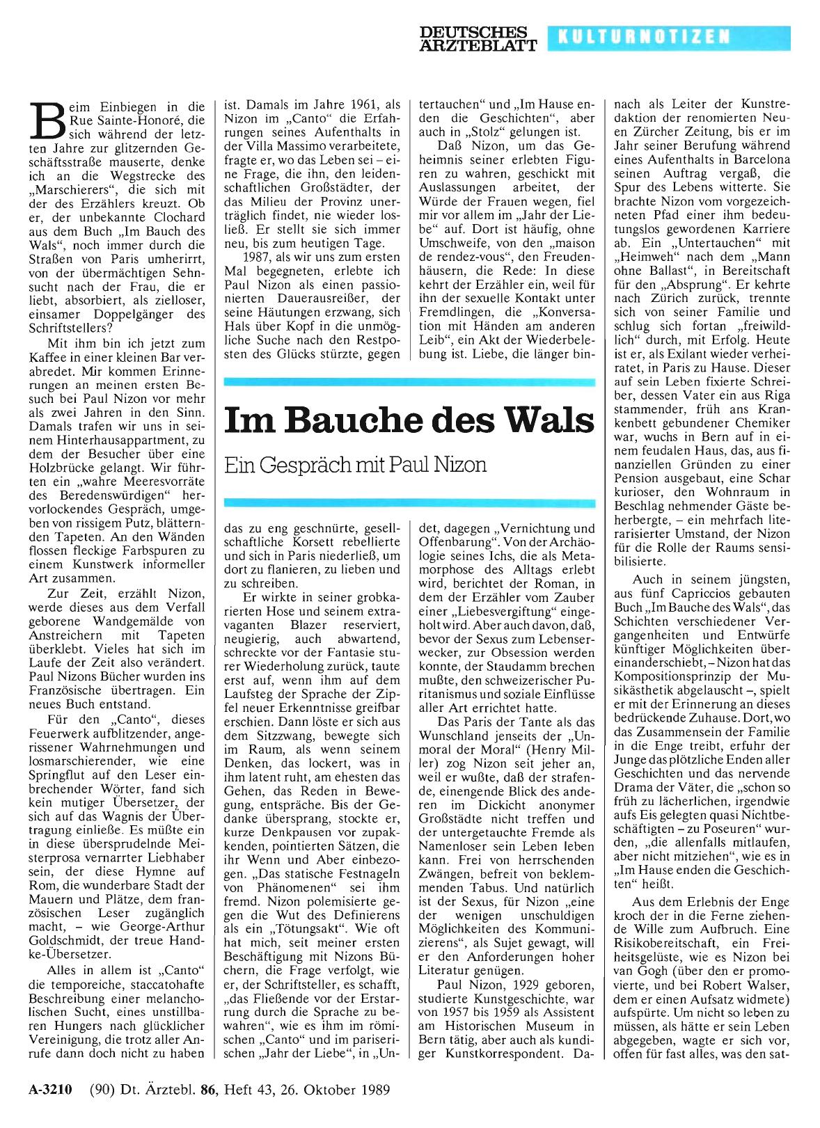 Vorschauseite 1: Im Bauche des Wals Ein Gespräch mit Paul Nizon