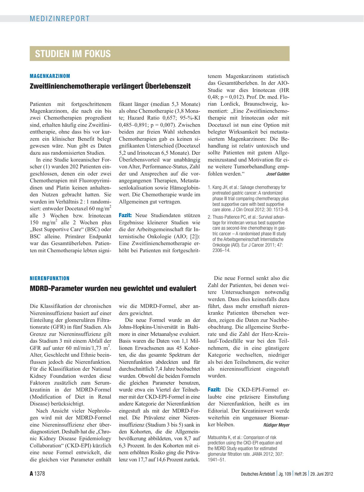 Vorschauseite 1: Nierenfunktion: MDRD-Parameter wurden neu gewichtet und evaluiert