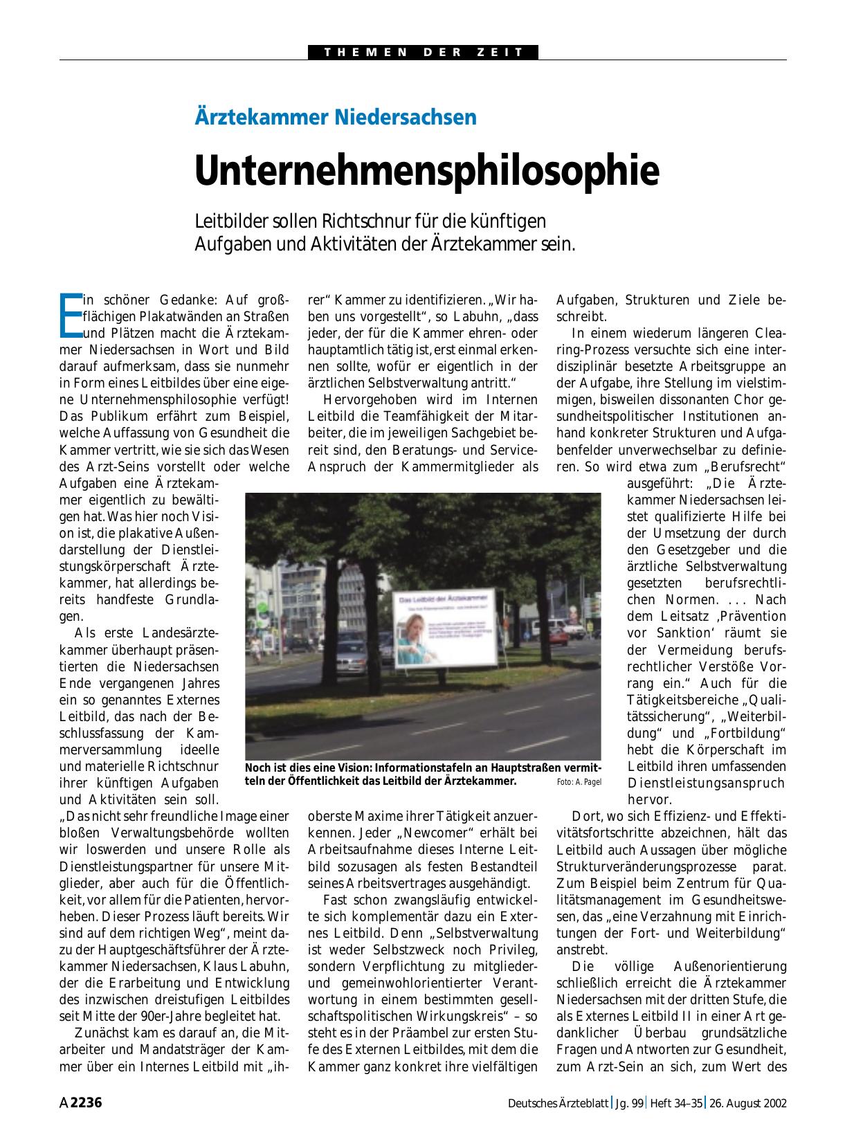 Vorschauseite 1: Ärztekammer Niedersachsen: Unternehmensphilosophie