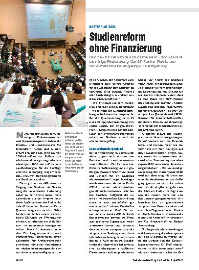 Vorschauseite 1: Masterplan 2020: Studienreform ohne Finanzierung