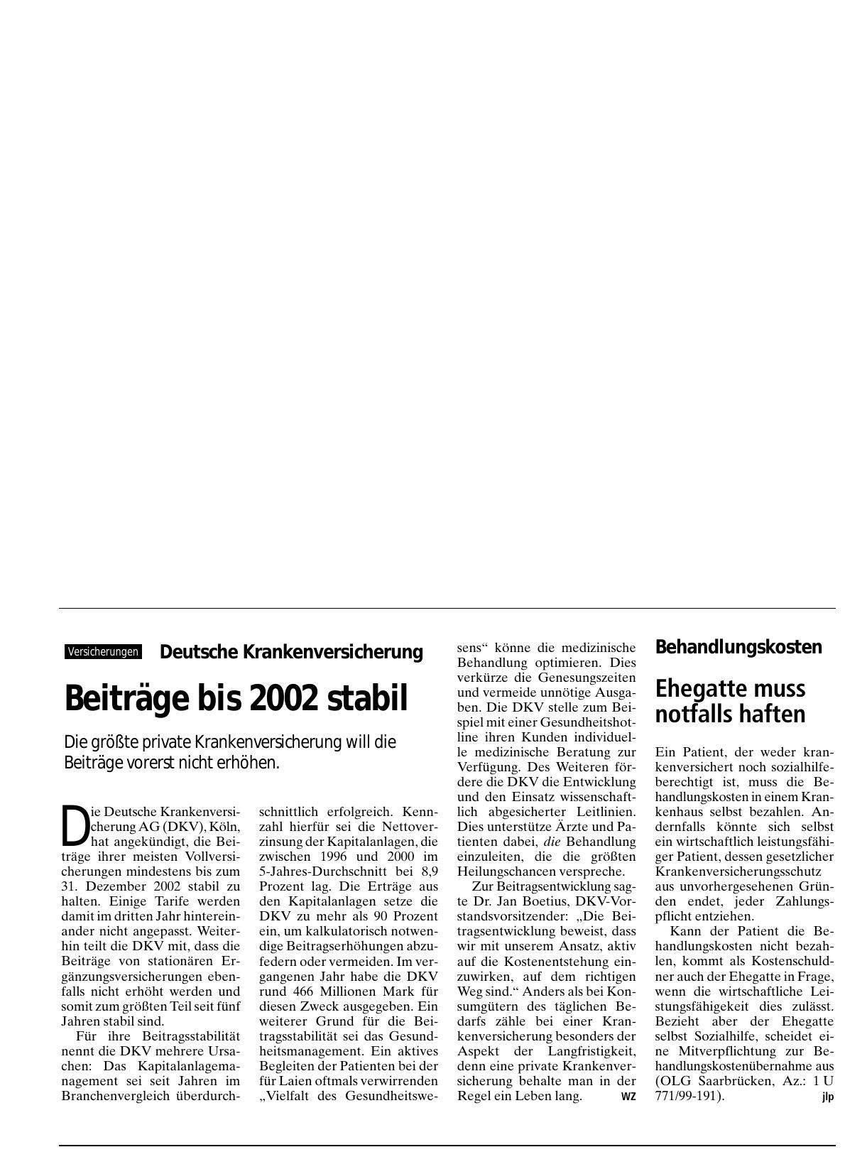 Vorschauseite 1: Behandlungskosten: Ehegatte muss notfalls haften