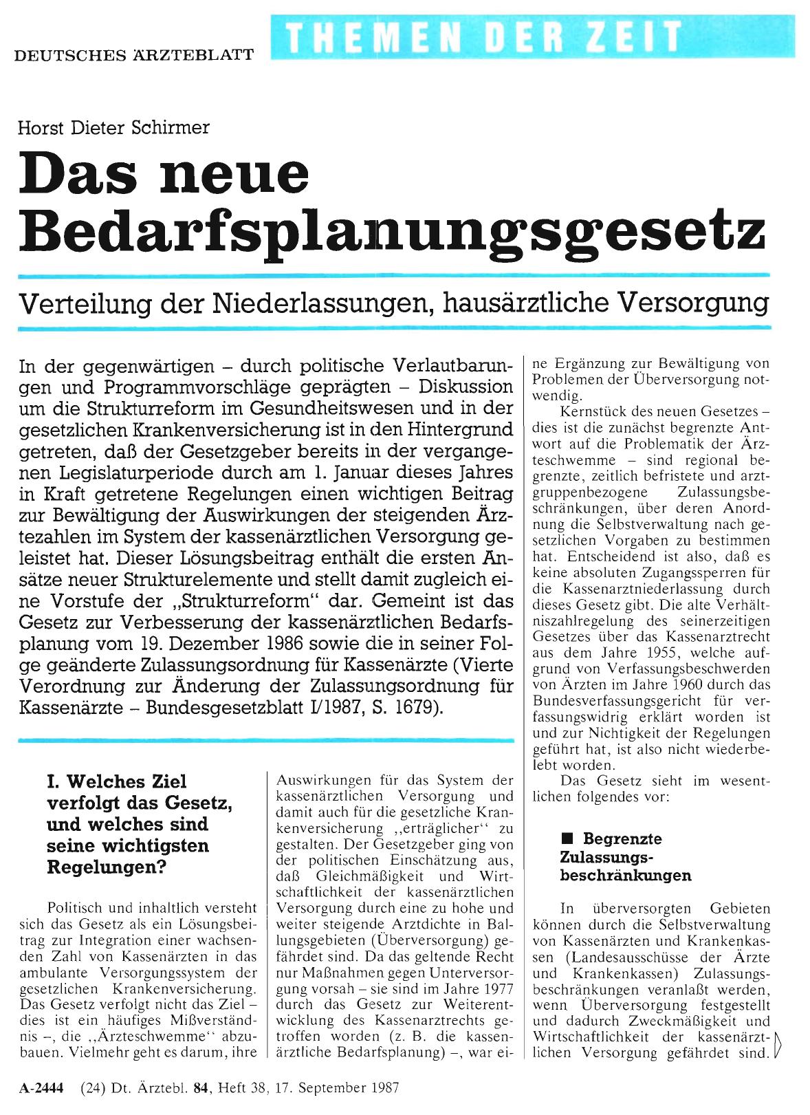 Vorschauseite 1: Das neue Bedarfsplanungsgesetz