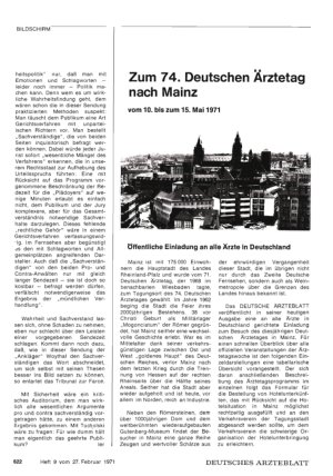 Vorschauseite 1: Zum 74. Deutschen Ärztetag nach Mainz vom 10. bis zum 15. Mai 1971