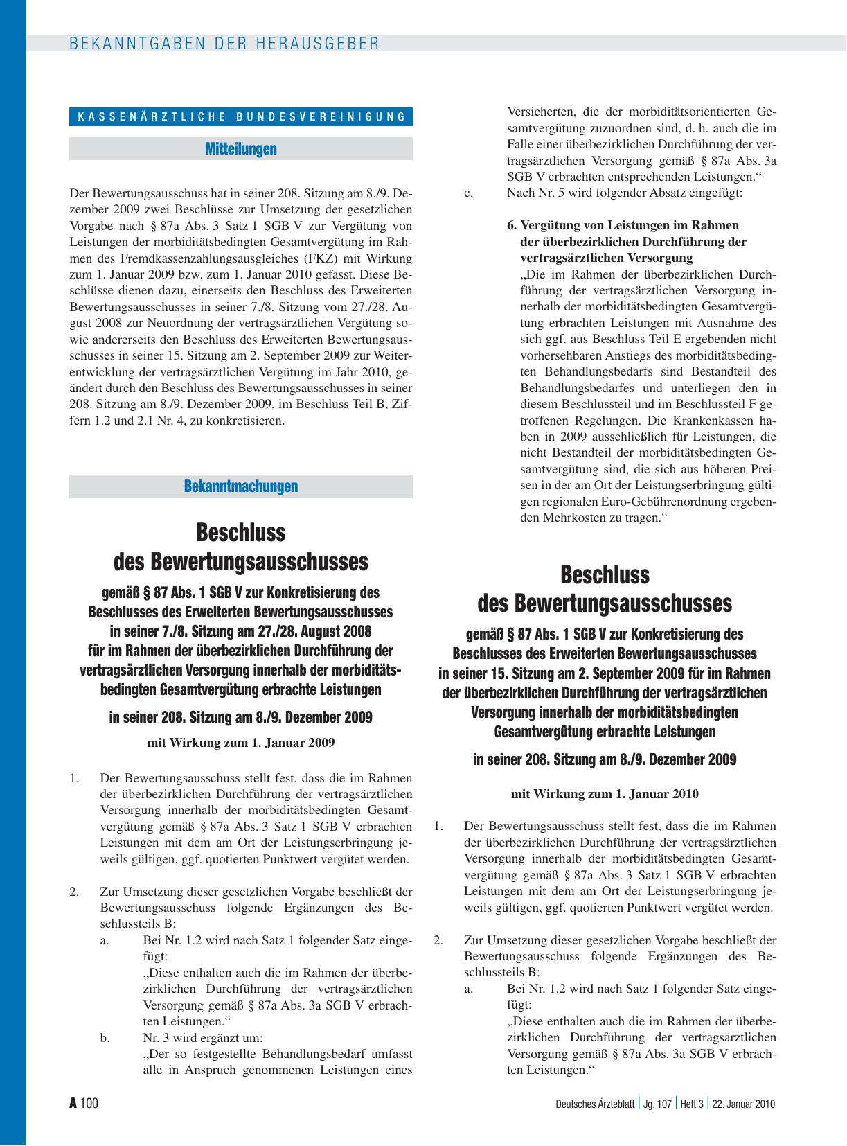 Vorschauseite 1: Beschluss des Bewertungsausschusses