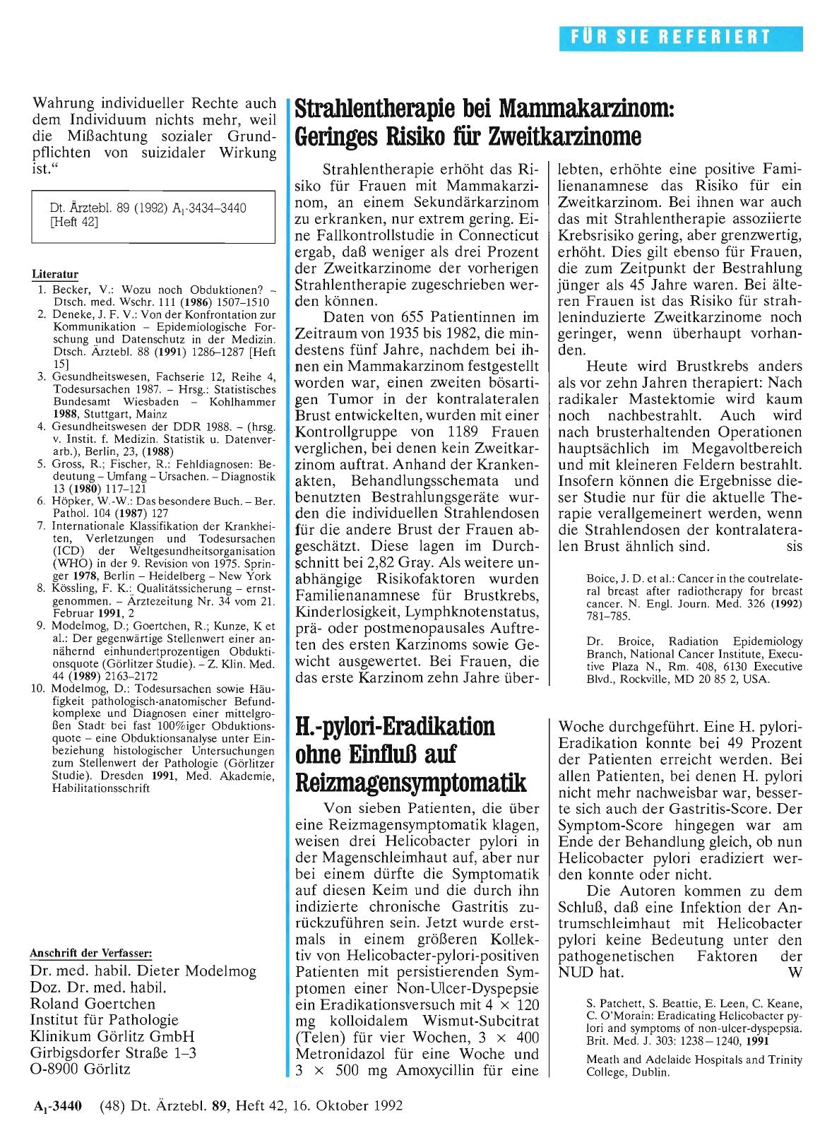 Vorschauseite 1: H. -pylori-Eradikation ohne Einfluß auf Reizmagensymptomatik