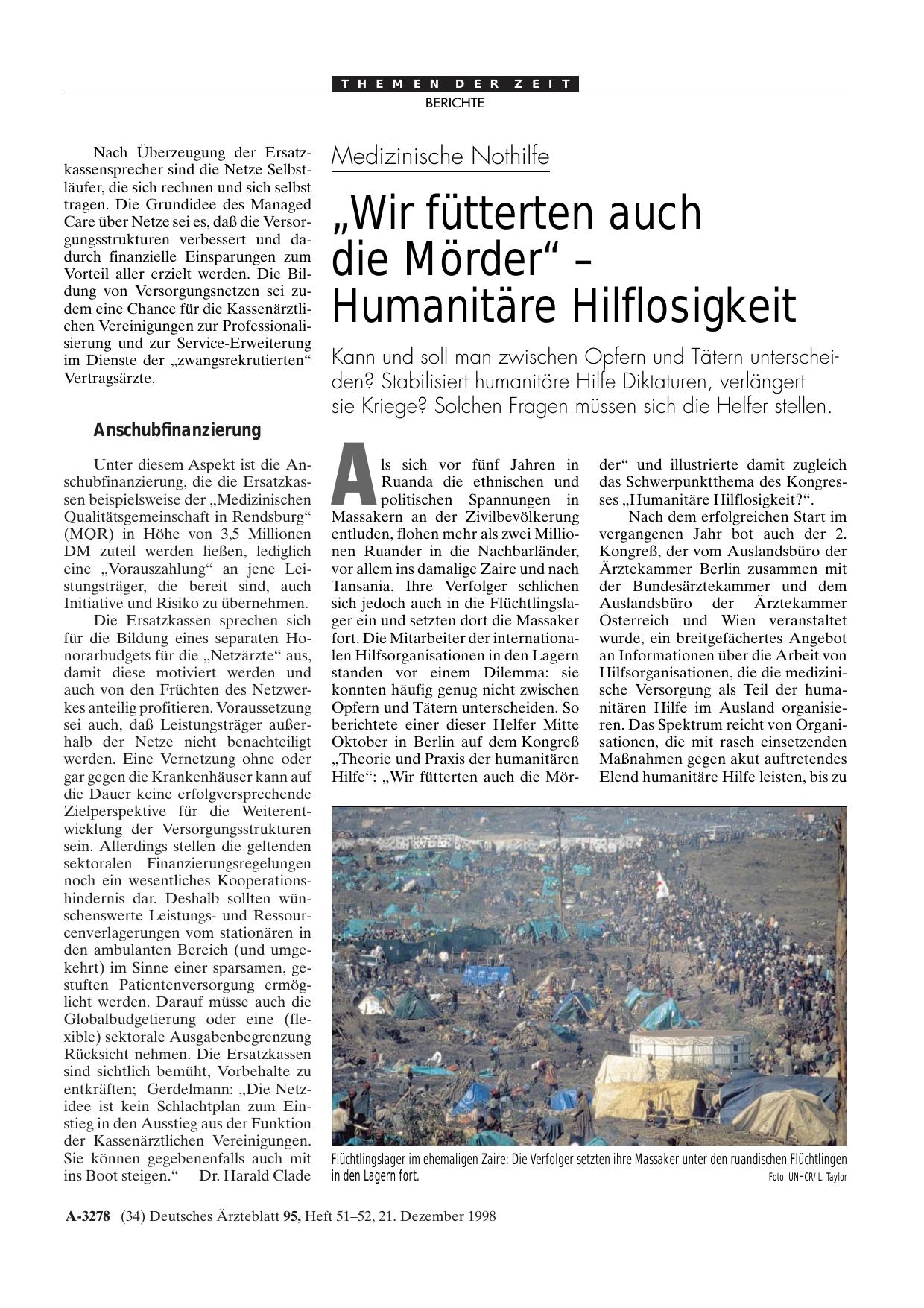 Vorschauseite 1: Medizinische Nothilfe: „Wir fütterten auch die Mörder“ - Humanitäre Hilflosigkeit