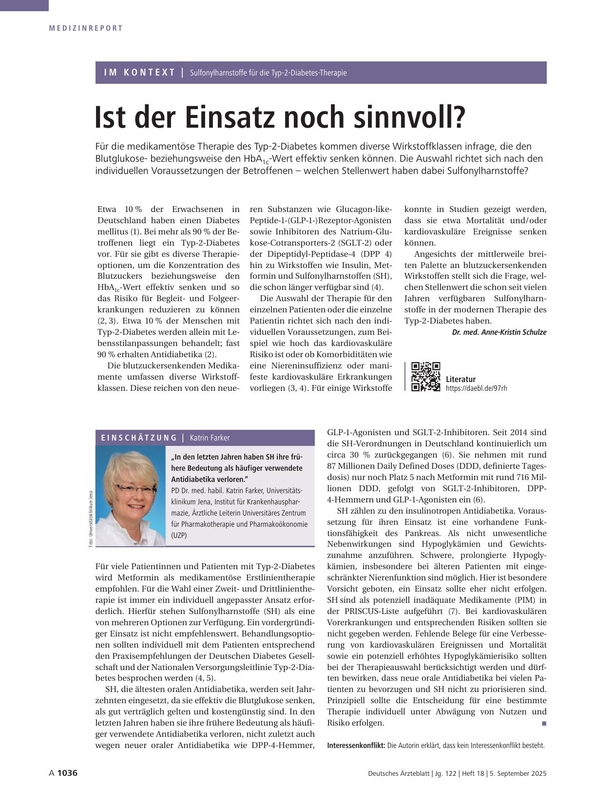 Vorschauseite 1: Sulfonylharnstoffe für die Typ-2-Diabetes-Therapie: Ist der Einsatz noch sinnvoll?