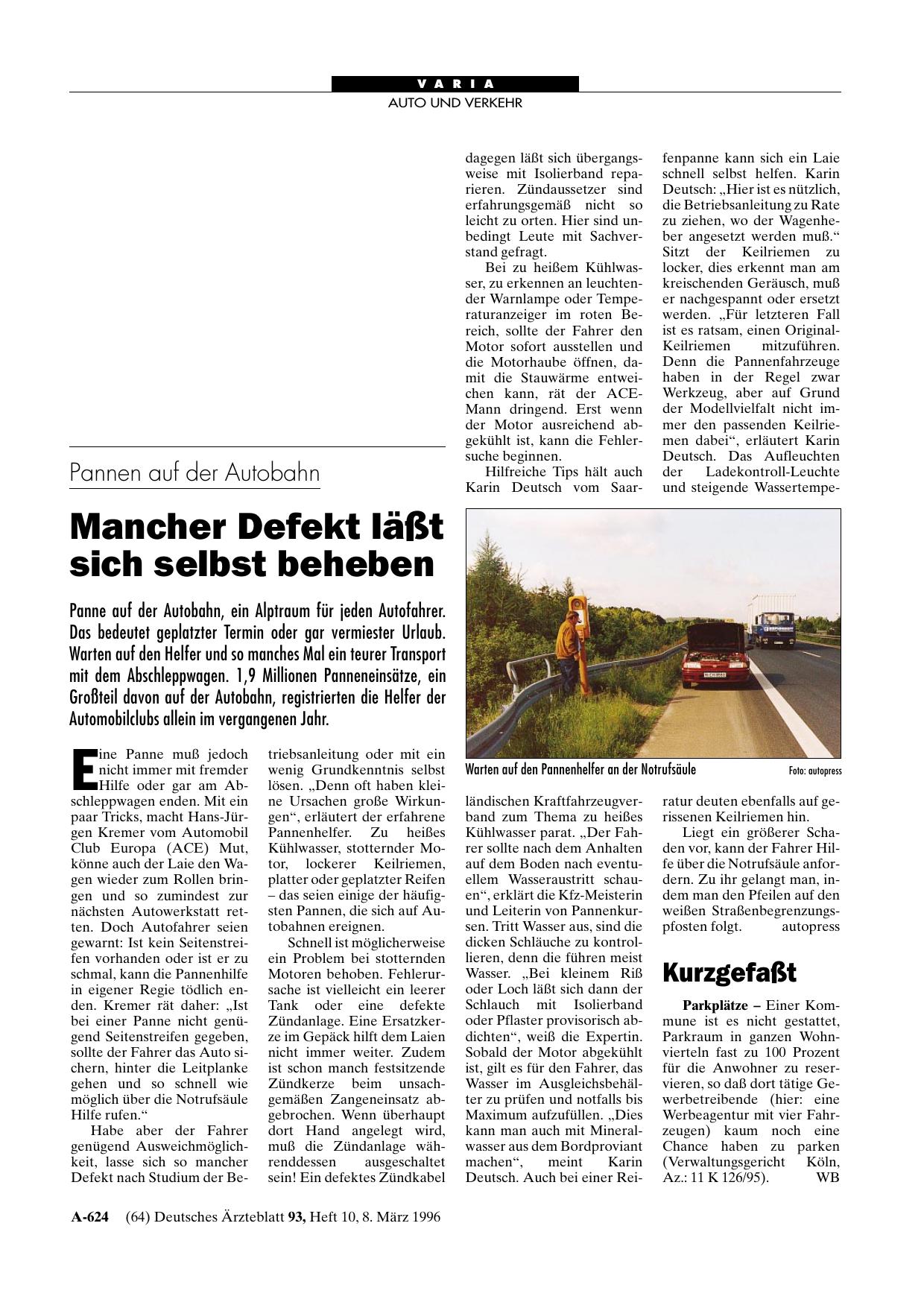 Vorschauseite 1: Pannen auf der Autobahn: Mancher Defekt läßt sich selbst beheben