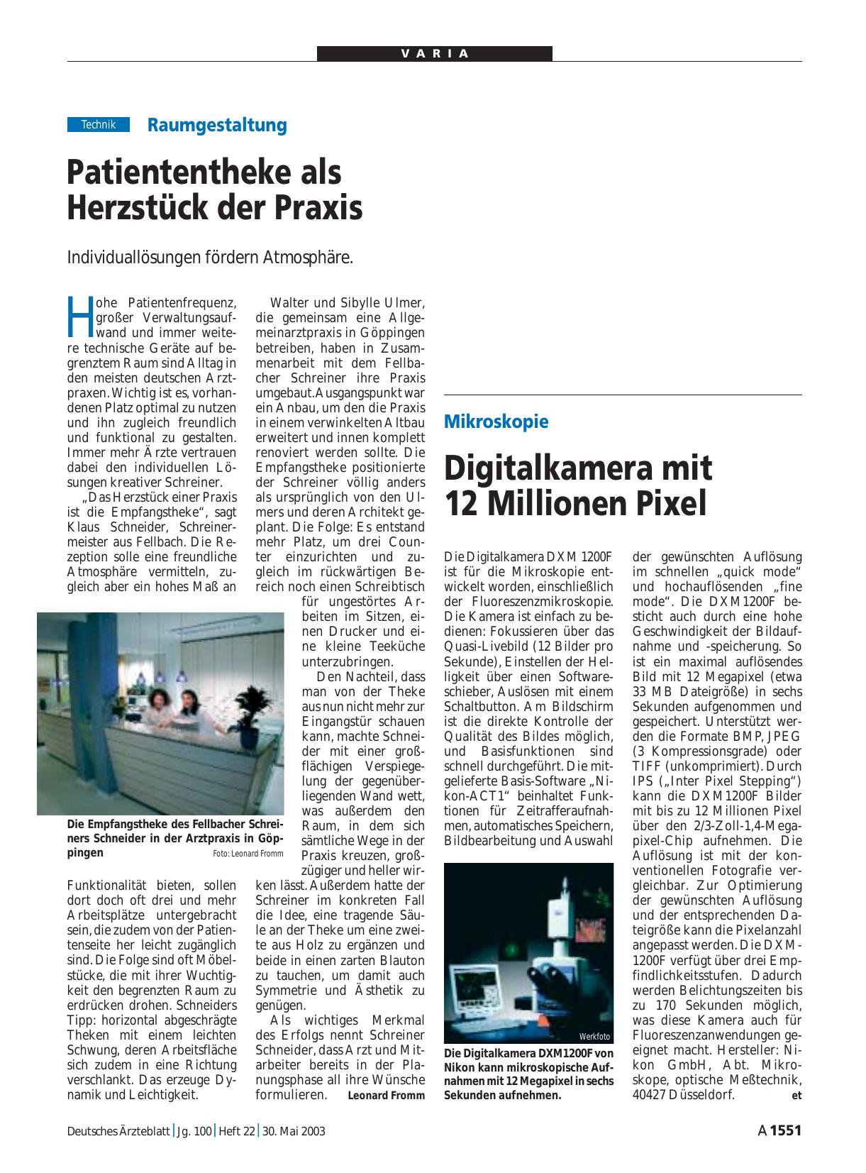 Vorschauseite 1: Mikroskopie: Digitalkamera mit 12 Millionen Pixel