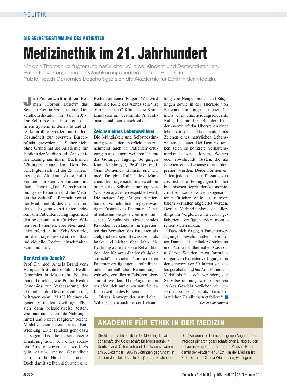 Vorschauseite 1: Die Selbstbestimmung des Patienten: Medizinethik im 21. Jahrhundert