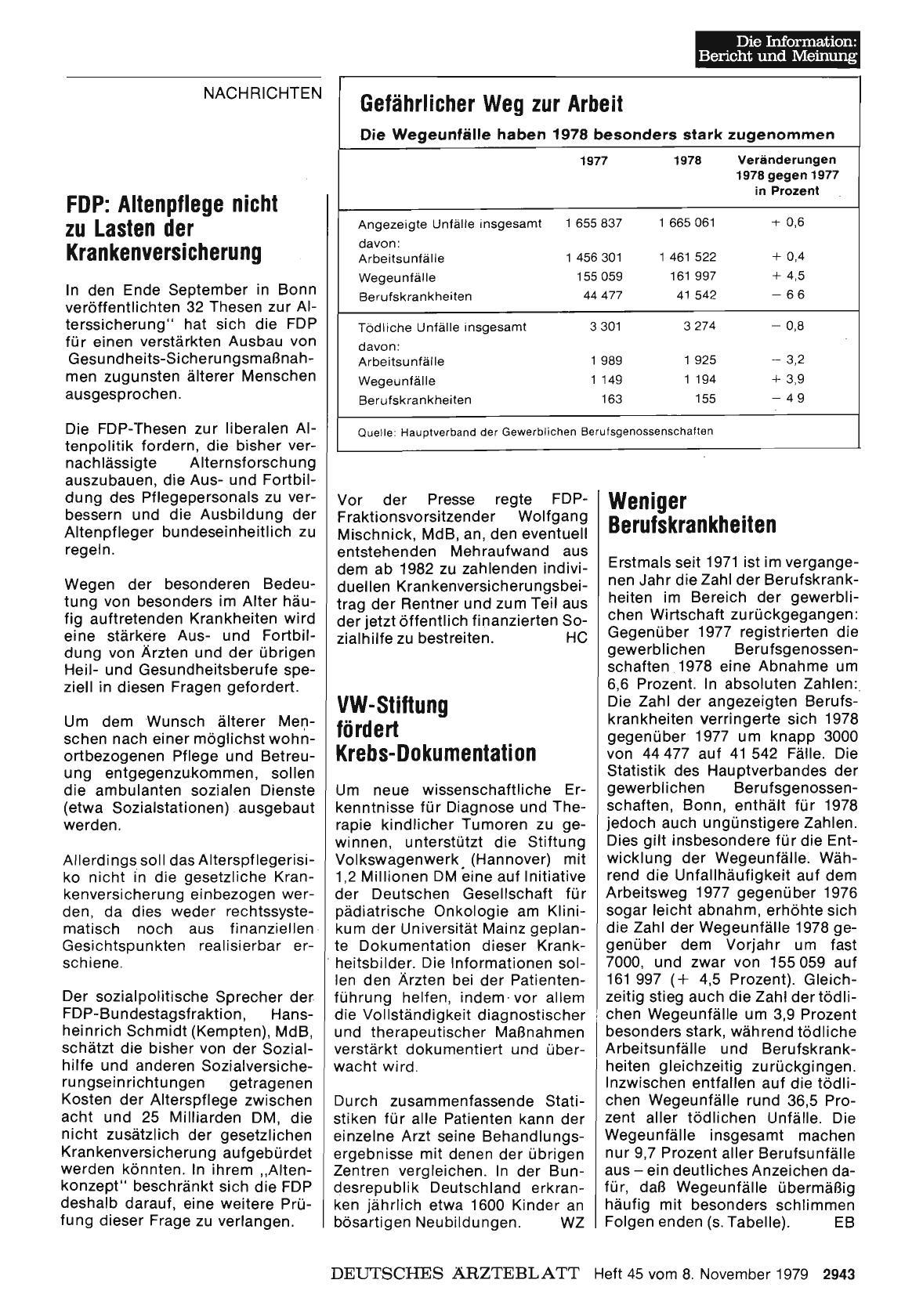 Vorschauseite 1: Gefährlicher Weg zur Arbeit: Die Wegeunfälle haben 1978 besonders stark zugenommen