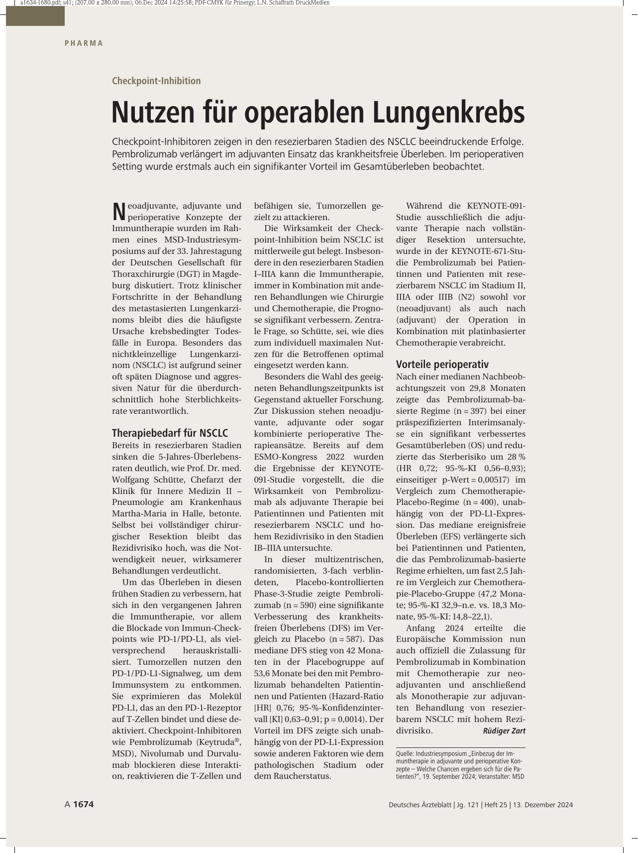 Vorschauseite 1: Checkpoint-Inhibition: Nutzen für operablen Lungenkrebs