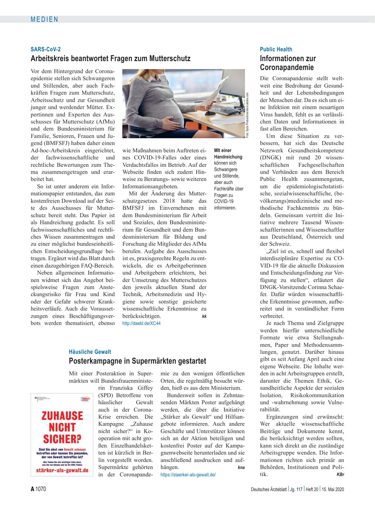 Vorschauseite 1: SARS-CoV-2: Arbeitskreis beantwortet Fragen zum Mutterschutz