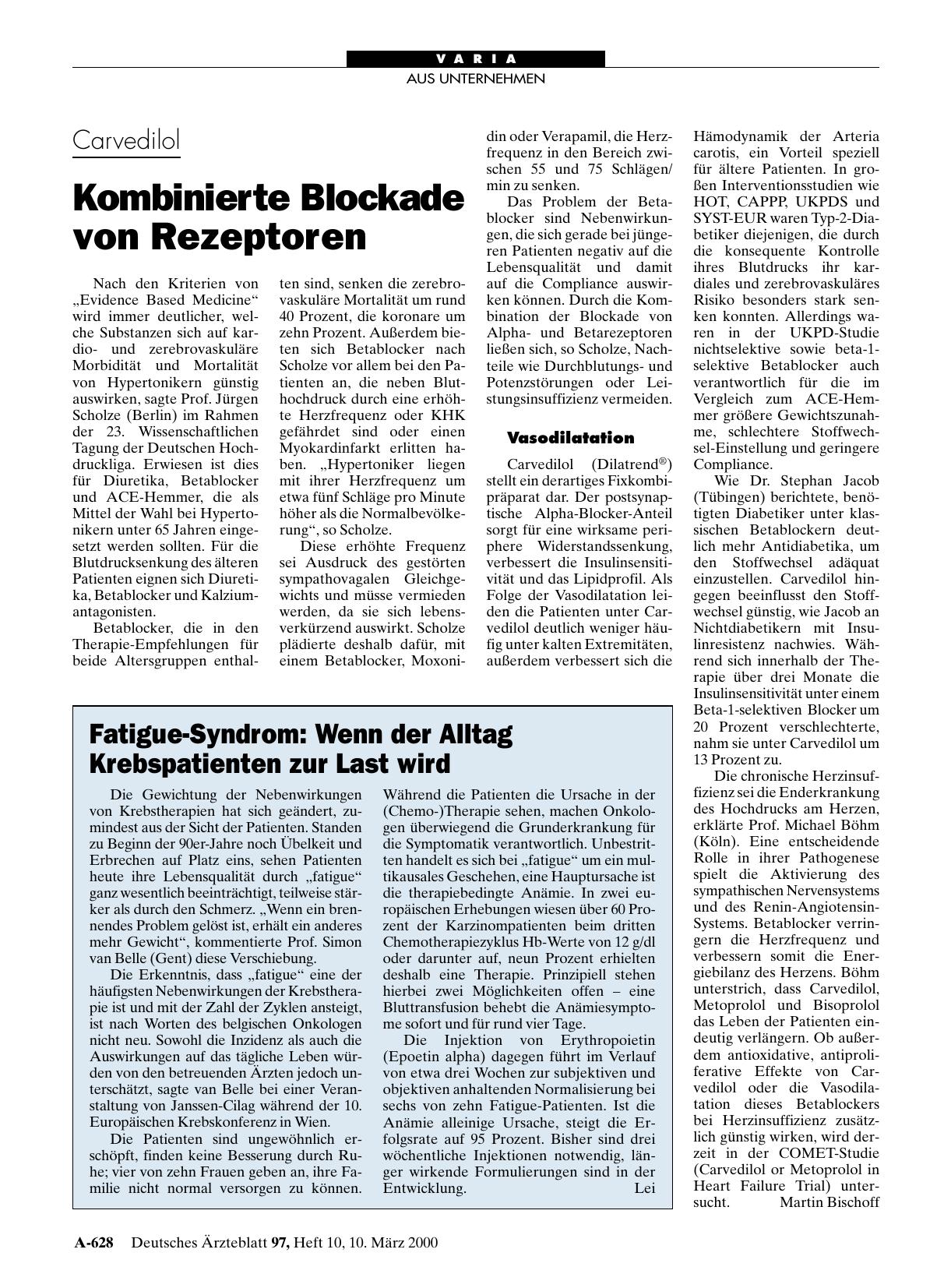 Vorschauseite 1: Carvedilol: Kombinierte Blockade von Rezeptoren