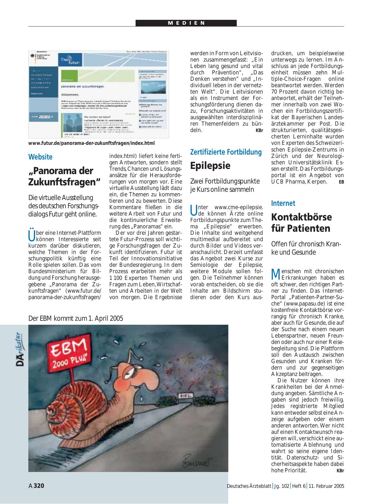 Vorschauseite 1: Website: „Panorama der Zukunftsfragen“