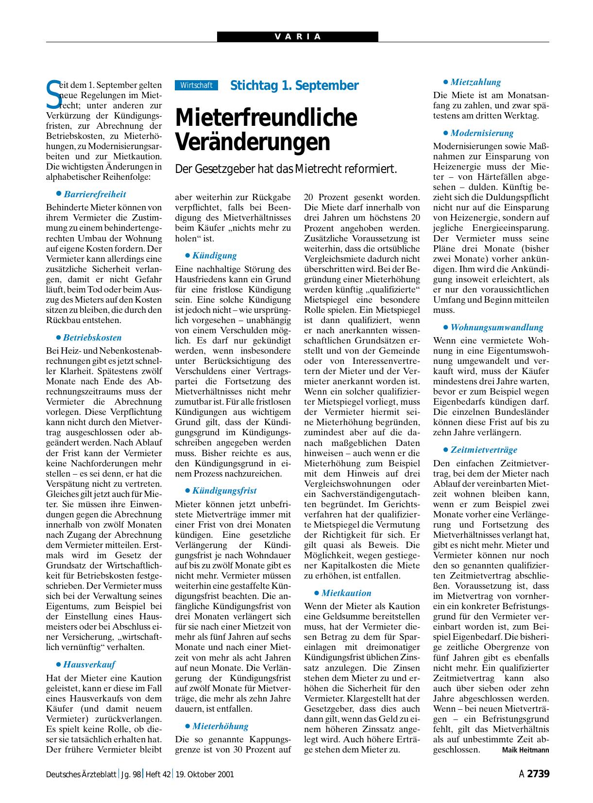 Vorschauseite 1: Stichtag 1. September: Mieterfreundliche Veränderungen
