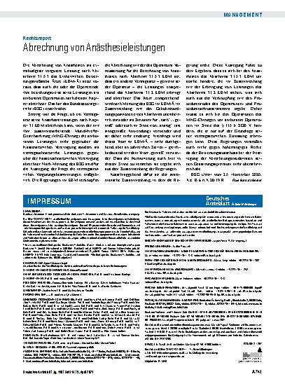 Vorschauseite 1: Rechtsreport: Abrechnung von Anästhesieleistungen