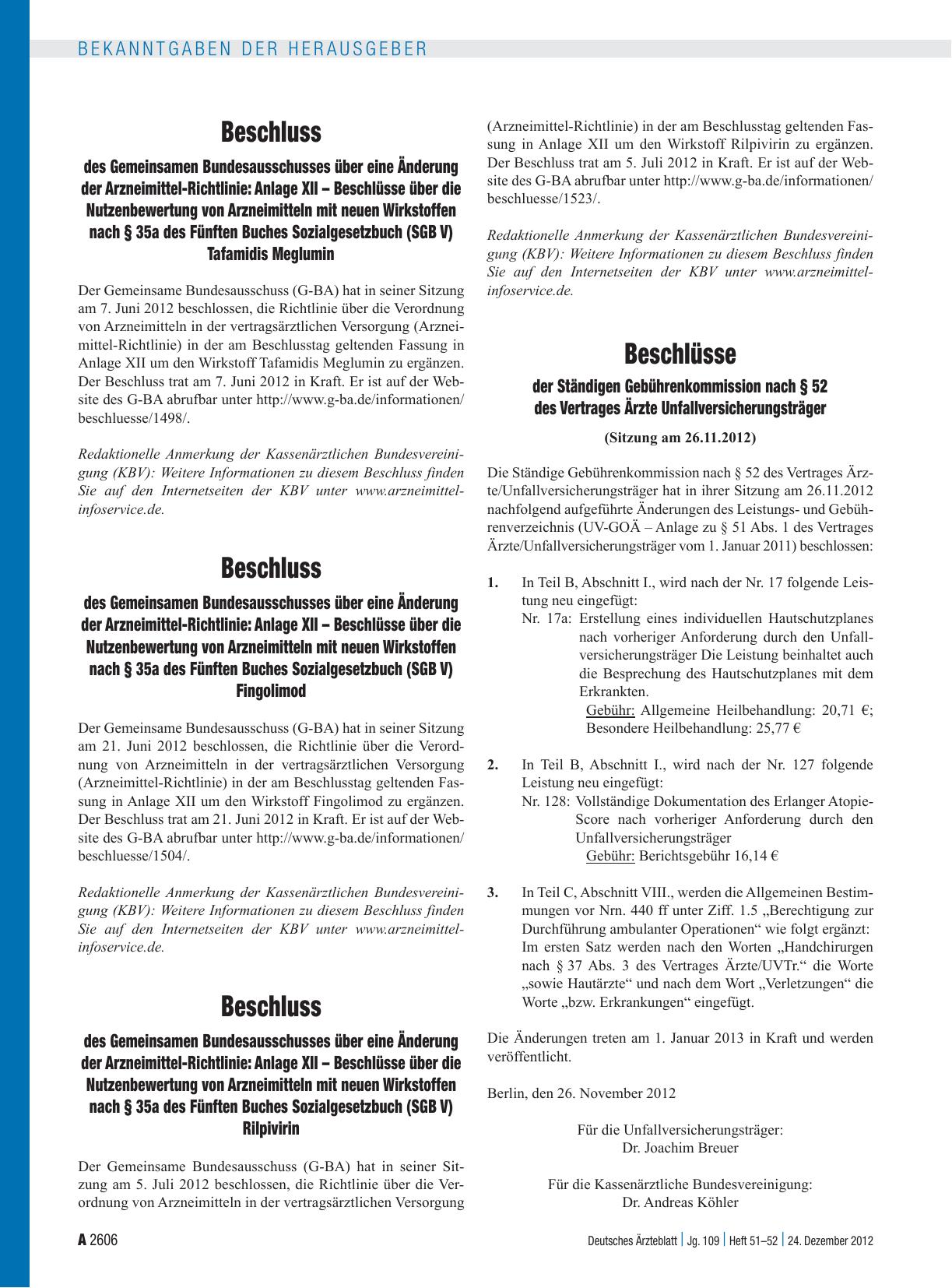 Vorschauseite 1: Beschluss des Gemeinsamen Bundesausschusses über eine Änderung der Arzneimittel-Richtlinie: Anlage XII – Beschlüsse über die Nutzenbewertung von Arzneimitteln mit neuen Wirkstoffe…