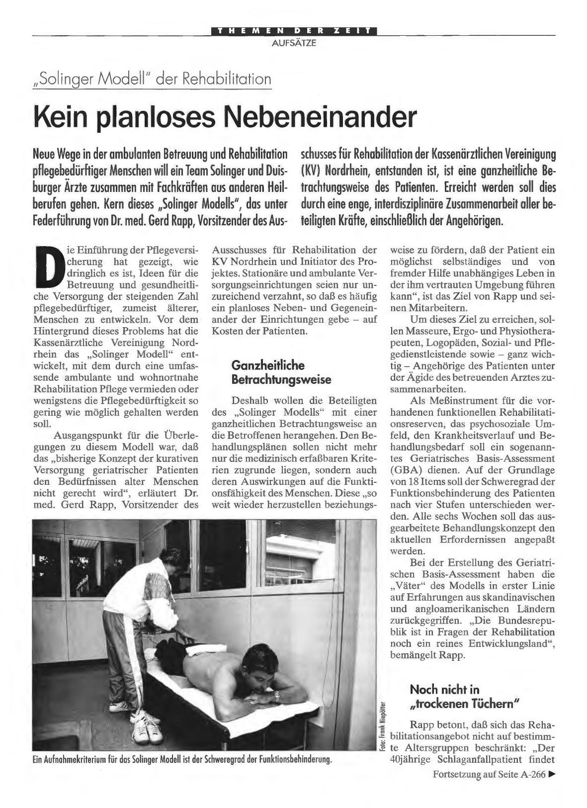 Vorschauseite 1: „Solinger Modell„: der Rehabilitation Kein planloses Nebeneinander