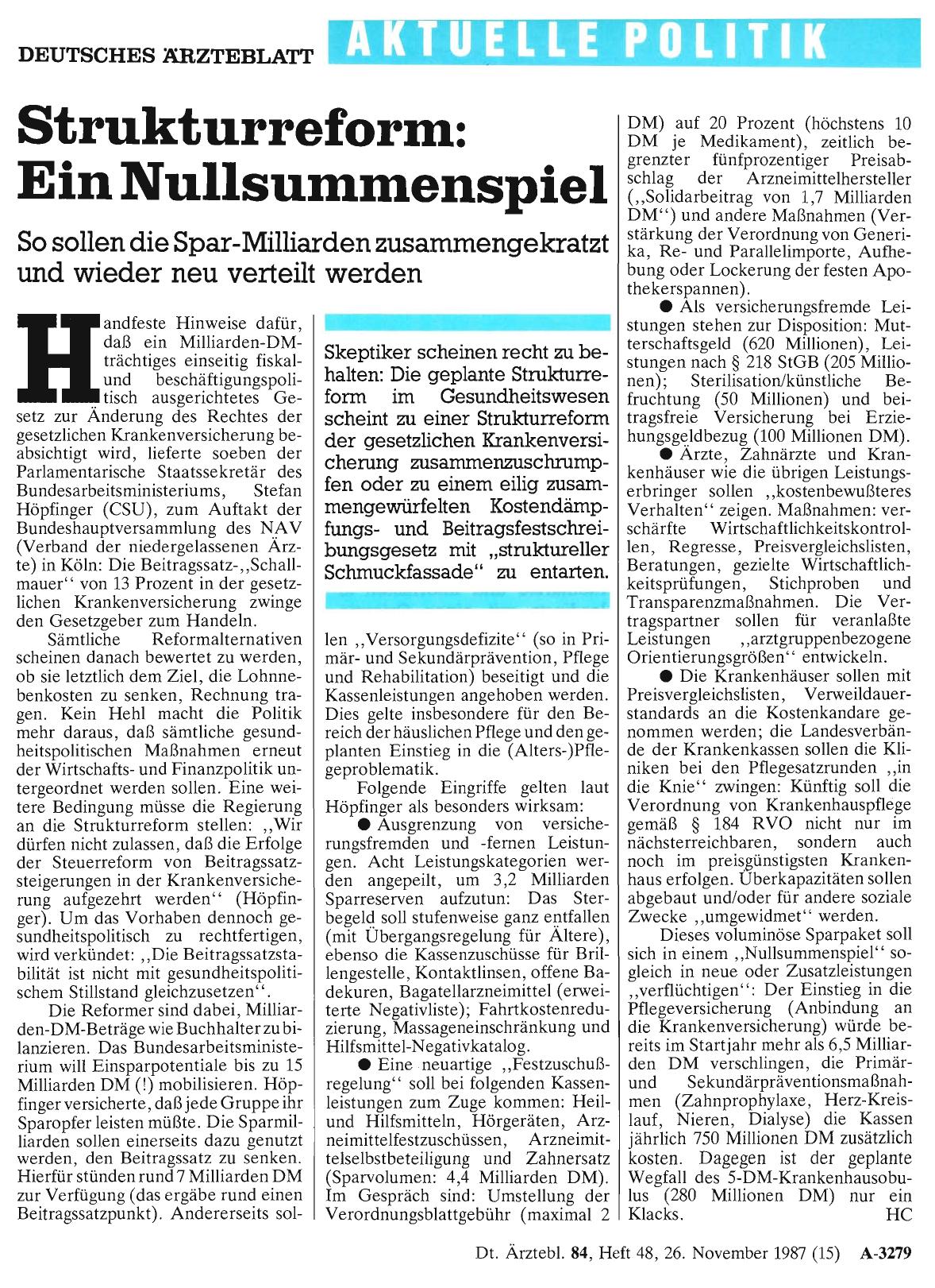 Vorschauseite 1: Strukturreform: Ein Nullsummenspiel