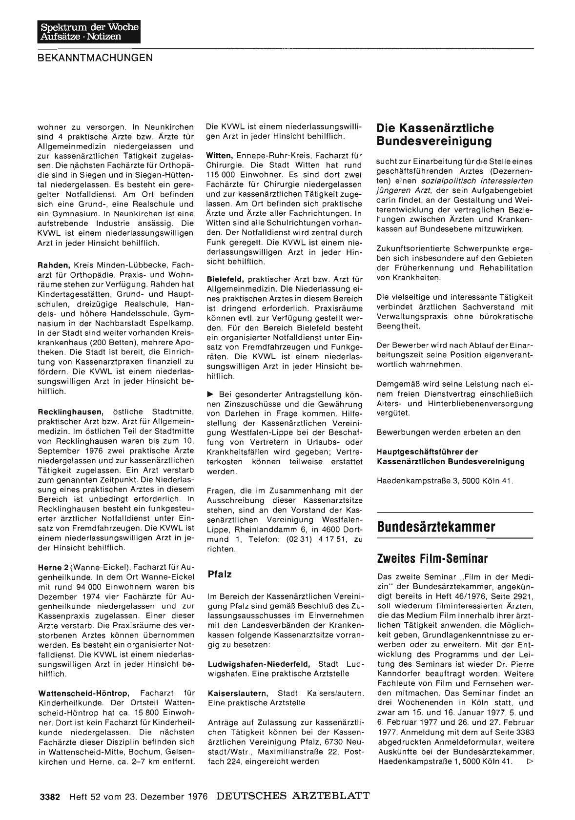 Vorschauseite 1: Bundesärztekammer: Zweites Film-Seminar