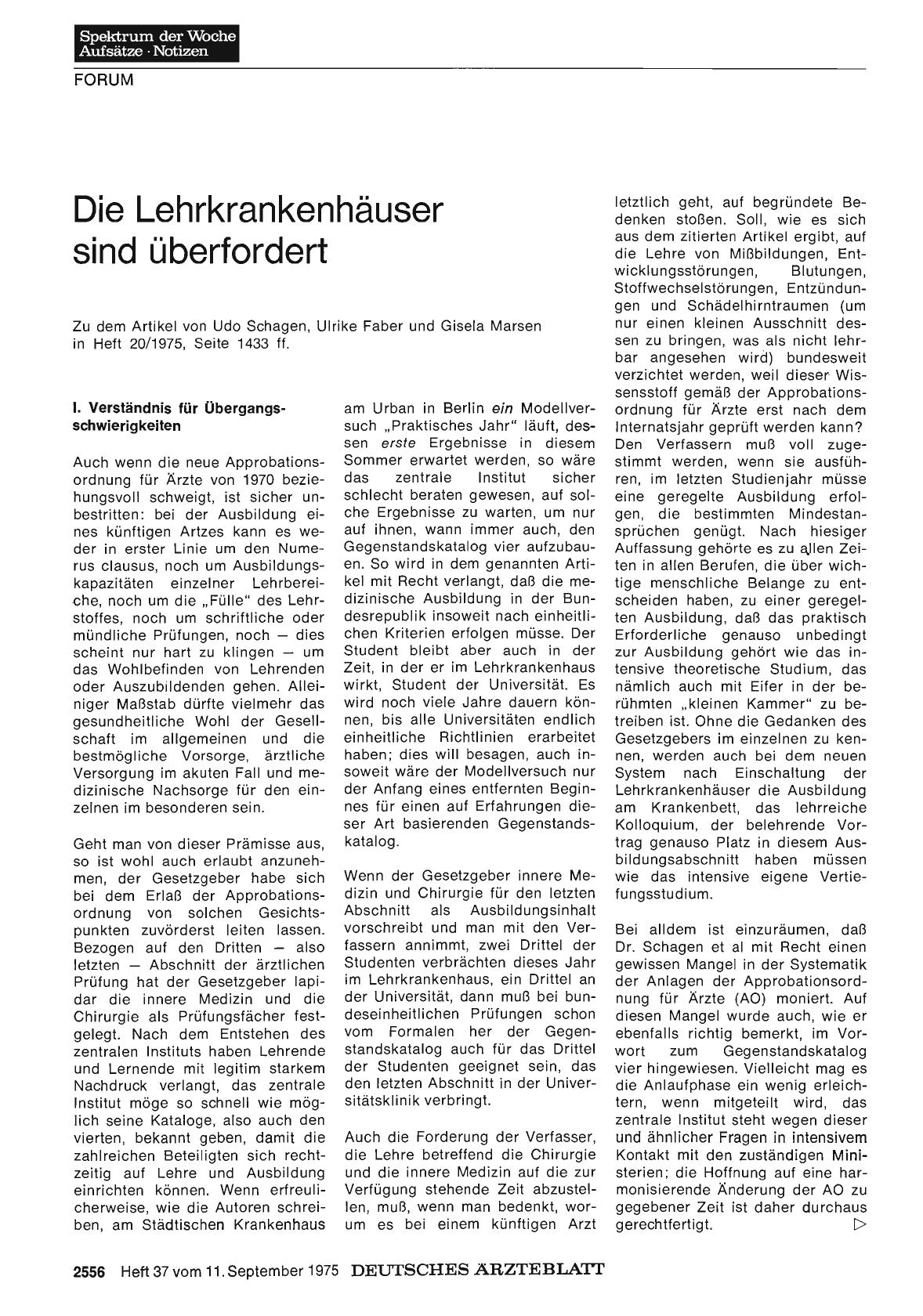Vorschauseite 1: Die Lehrkrankenhäuser sind überfordert: 1. Verständnis für Übergangsschwierigkeiten