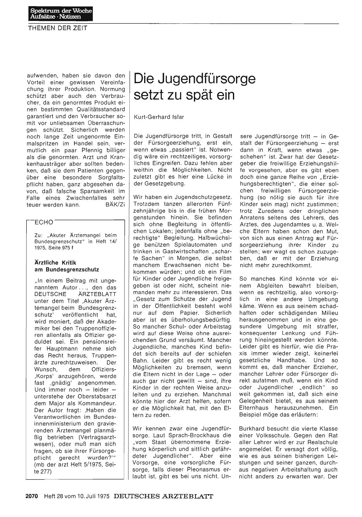 Vorschauseite 1: Ärztliche Kritik am Bundesgrenzschutz