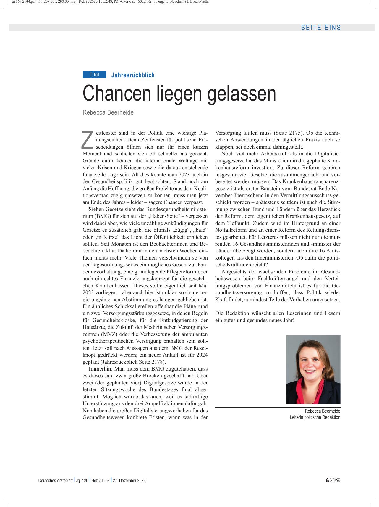 Vorschauseite 1: Jahresrückblick: Chancen liegen gelassen