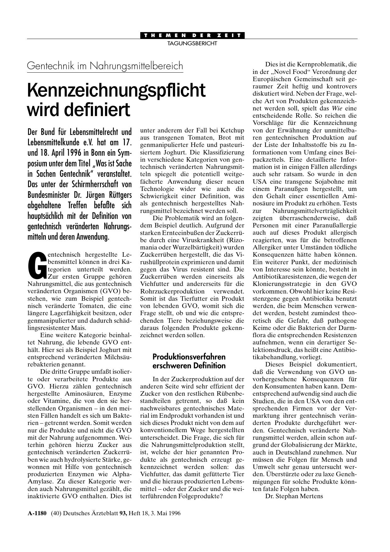 Vorschauseite 1: Gentechnik im Nahrungsmittelbereich: Kennzeichnungspflicht wird definiert