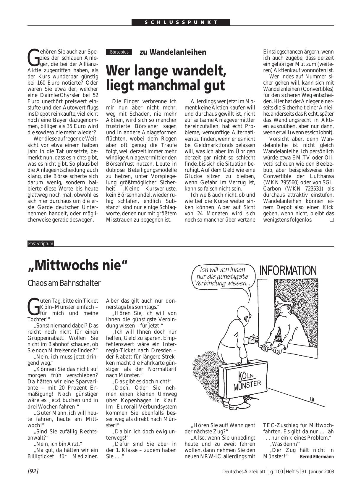 Vorschauseite 1: „Mittwochs nie“: Chaos am Bahnschalter