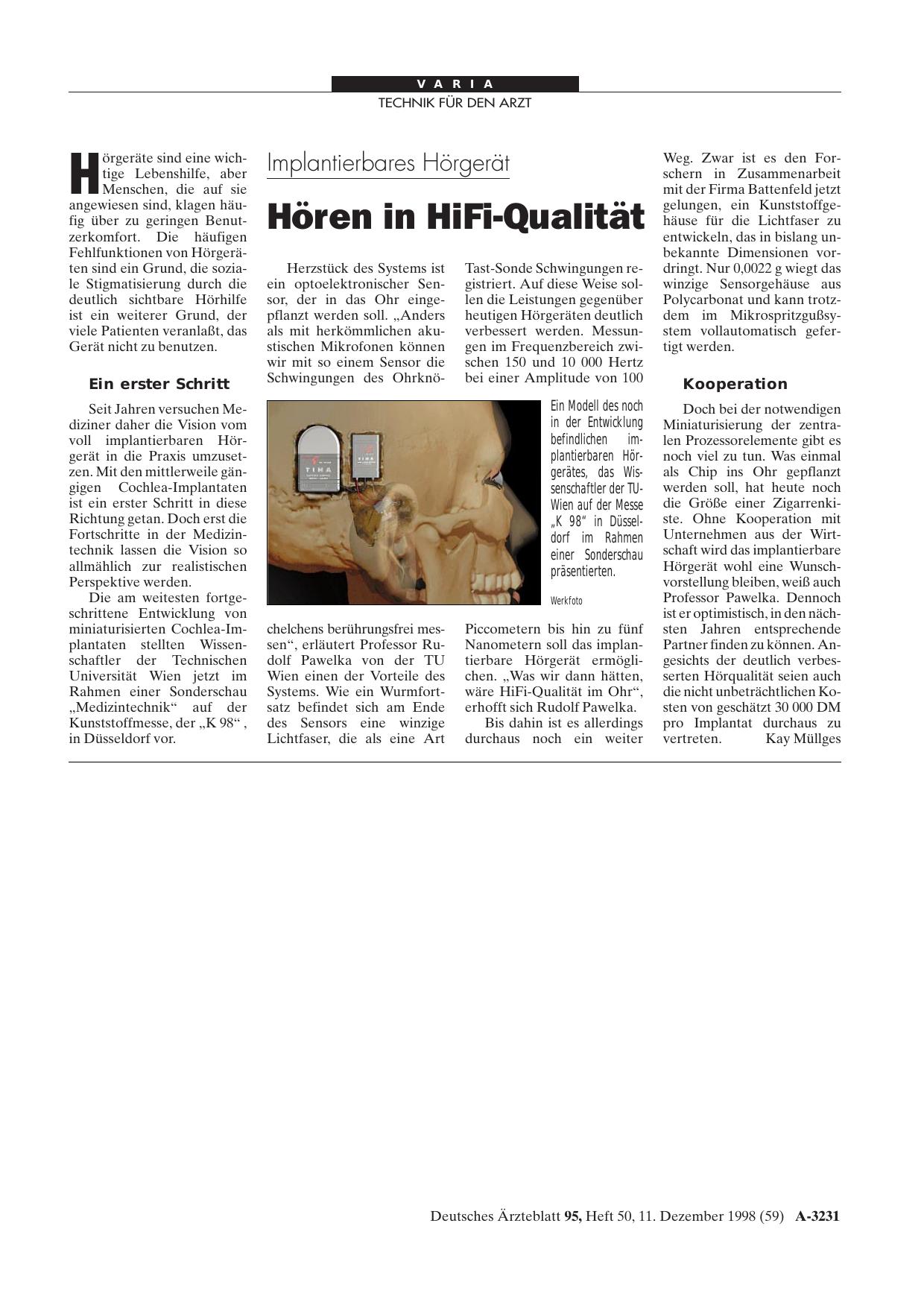 Vorschauseite 1: Implantierbares Hörgerät: Hören in HiFi-Qualität