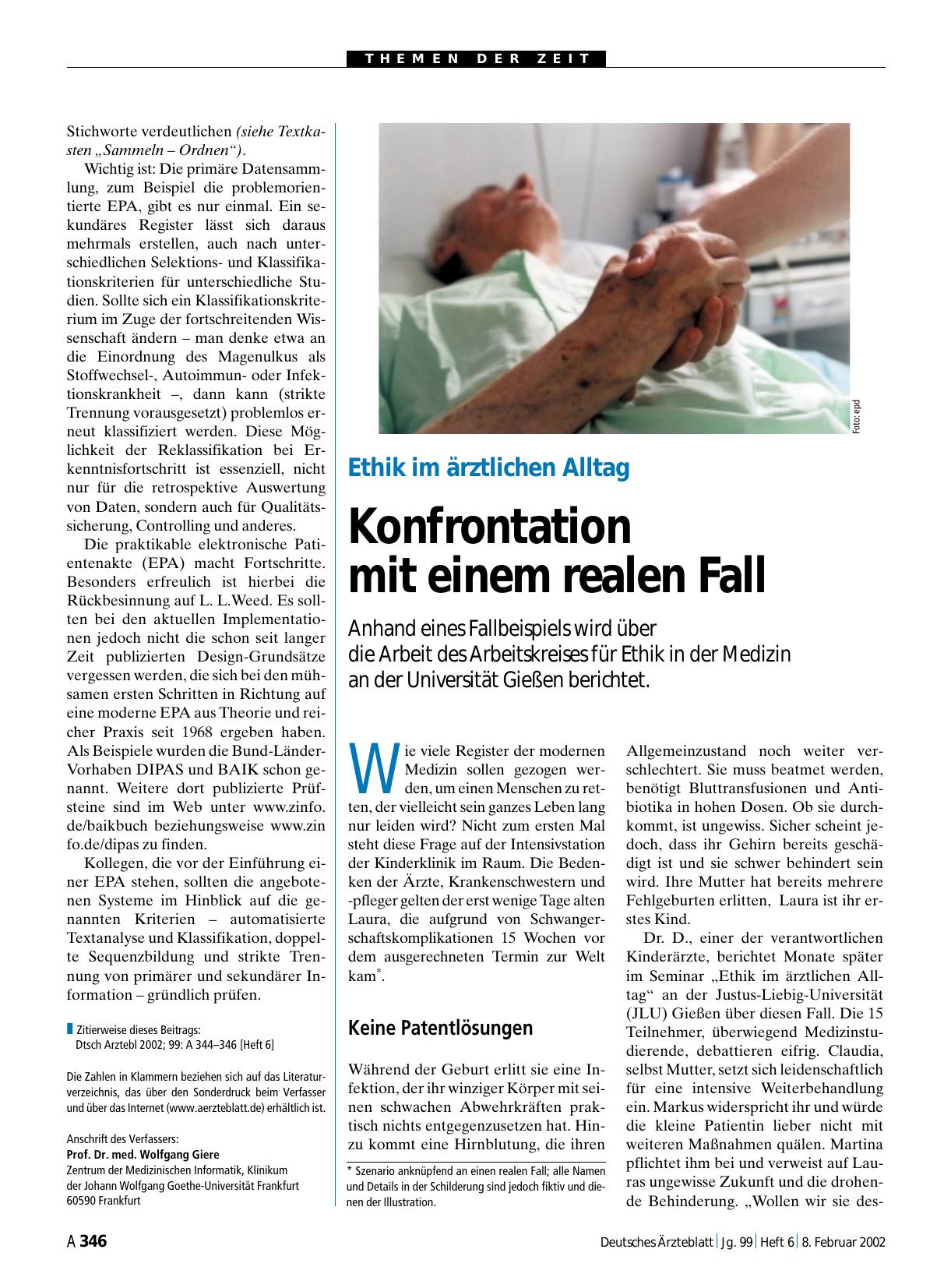 Vorschauseite 1: Ethik im ärztlichen Alltag: Konfrontation mit einem realen Fall