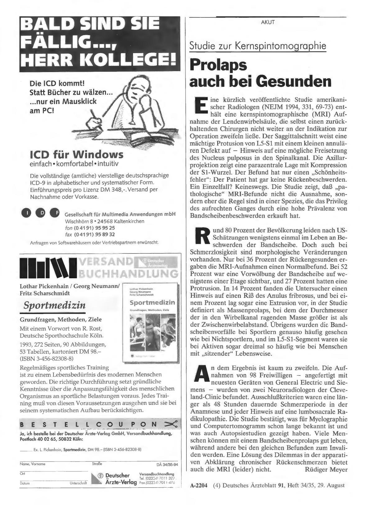 Vorschauseite 1: Studie zur Kernspintomographie: Prolaps auch bei Gesunden