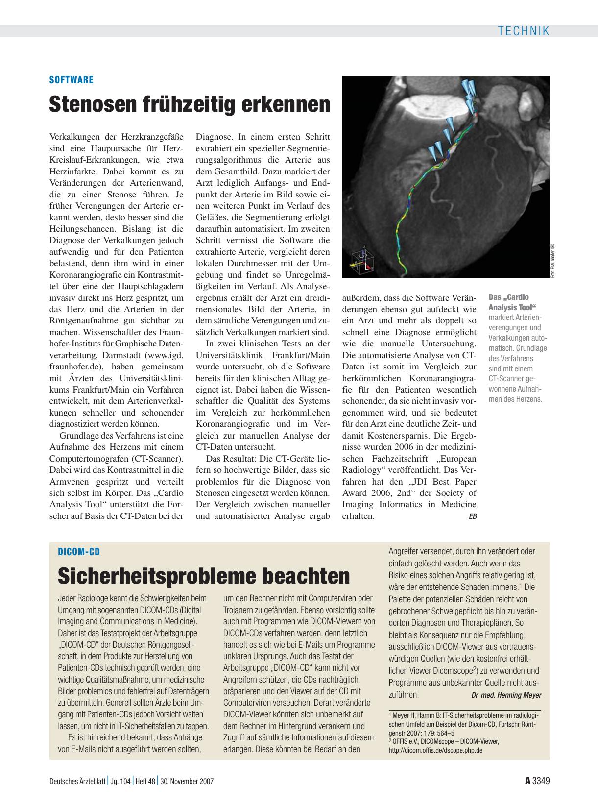 Vorschauseite 1: Software: Stenosen frühzeitig erkennen