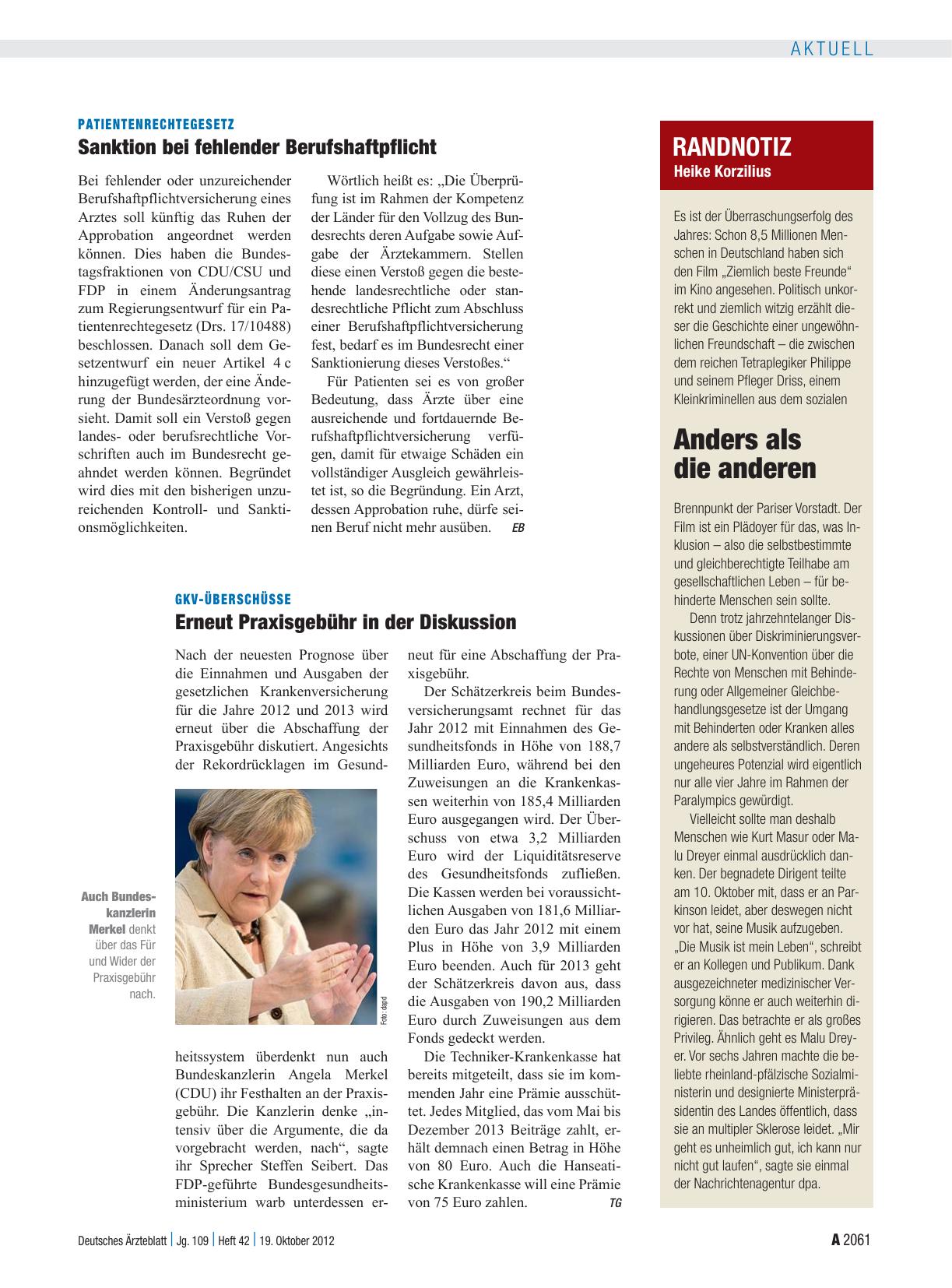 Vorschauseite 1: GKV-Überschüsse: Erneut Praxisgebühr in der Diskussion