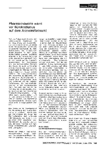 Vorschauseite 1: Pharma-Industrie warnt vor Bürokratismus auf dem Arzneimittelmarkt
