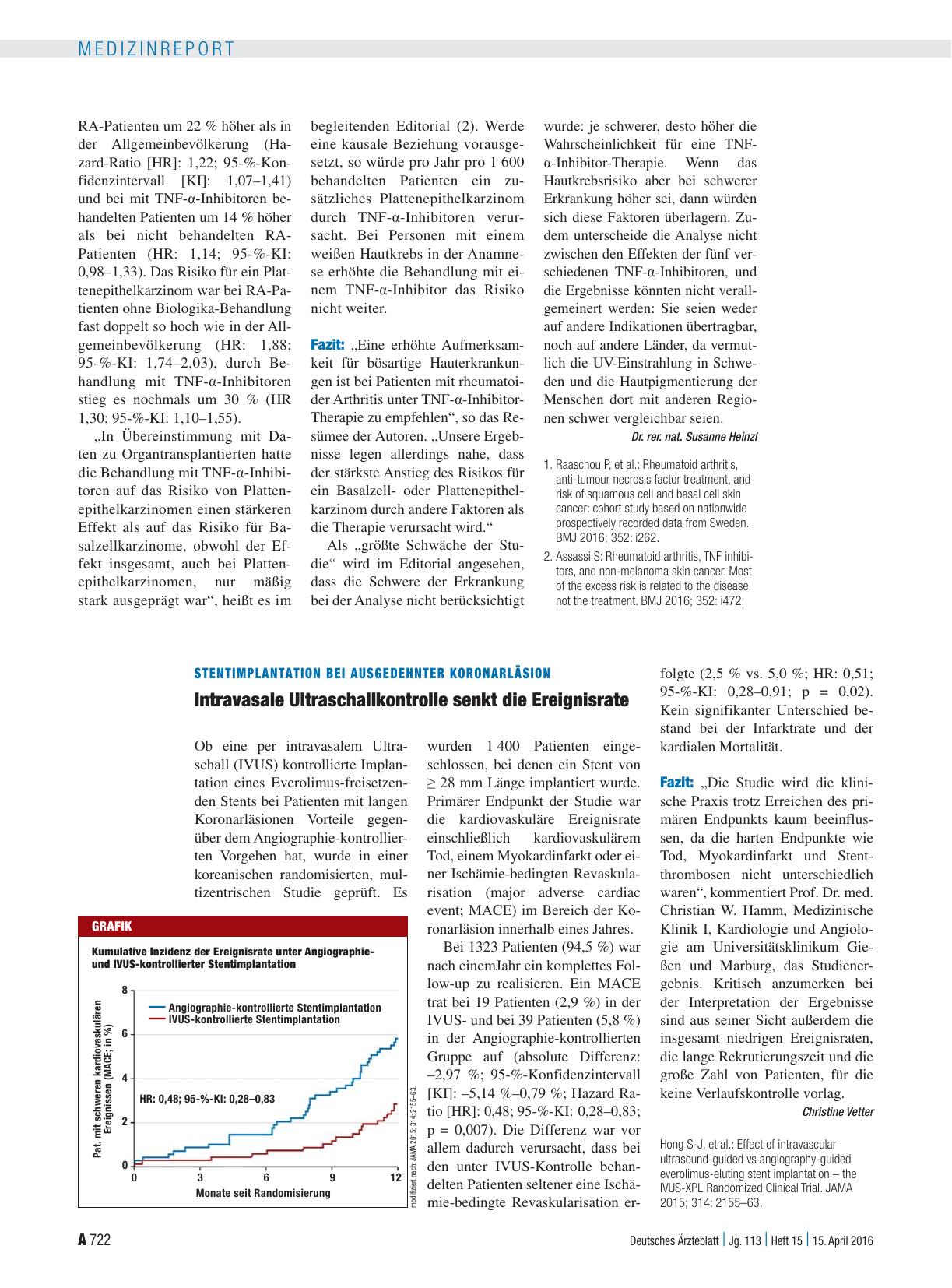 Vorschauseite 1: Stentimplantation bei ausgedehnter Koronarläsion: Intravasale Ultraschallkontrolle senkt die Ereignisrate