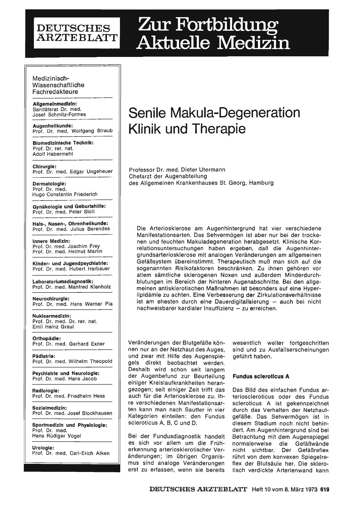 Vorschauseite 1: Senile Makula-Degeneration Klinik und Therapie