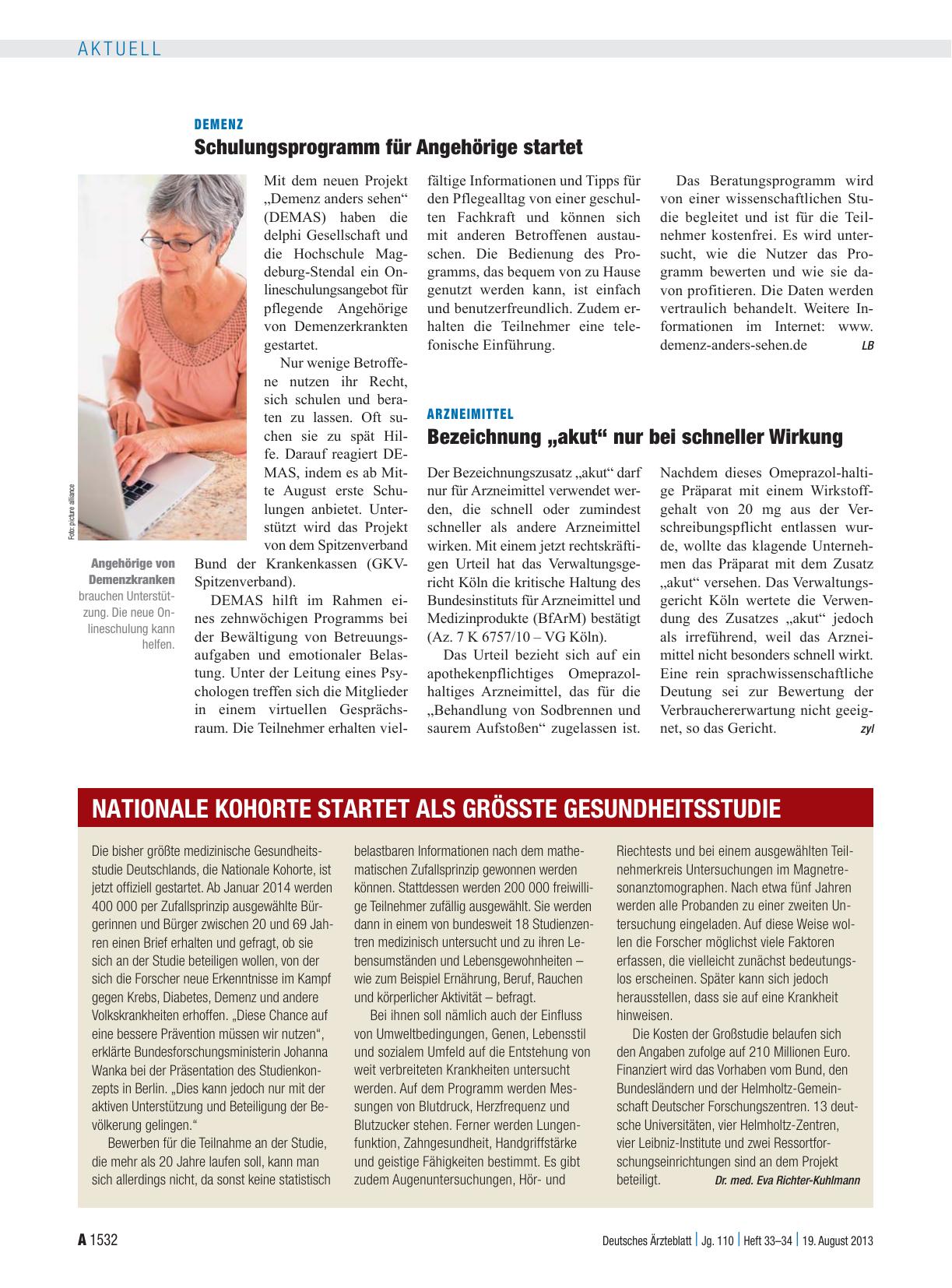 Vorschauseite 1: Demenz: Schulungsprogramm für Angehörige startet