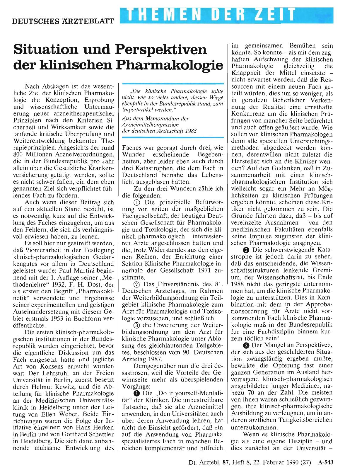 Vorschauseite 1: Situation und Perspektiven der klinischen Pharmakologie
