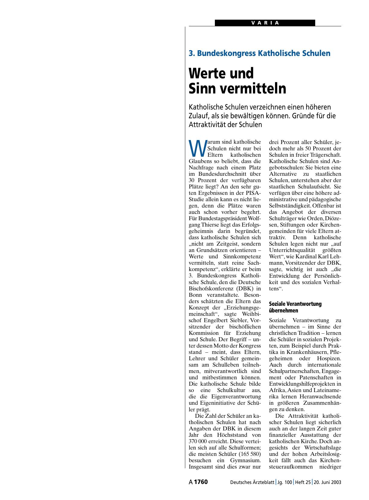 Vorschauseite 1: 3. Bundeskongress Katholische Schulen: Werte und Sinn vermitteln