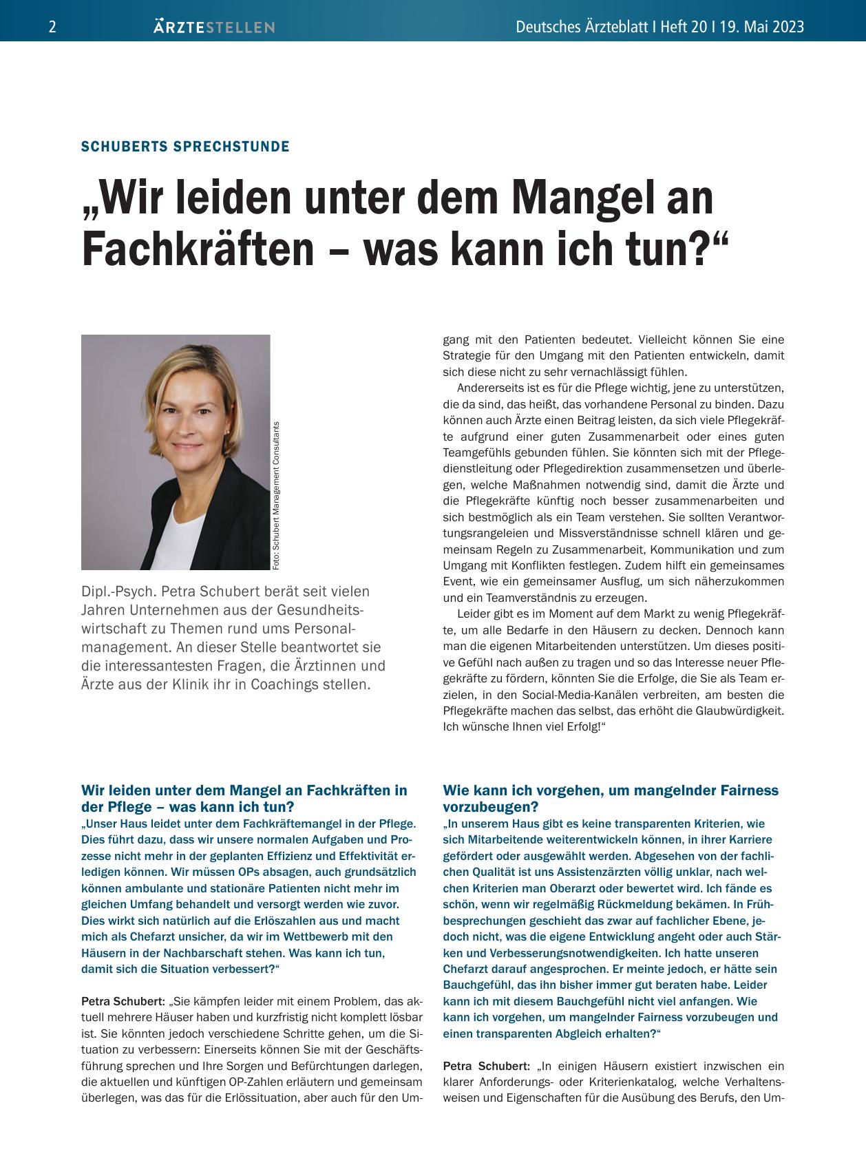 Vorschauseite 1: Schuberts Sprechstunde: „Wir leiden unter dem Mangel an Fachkräften – was kann ich tun? “