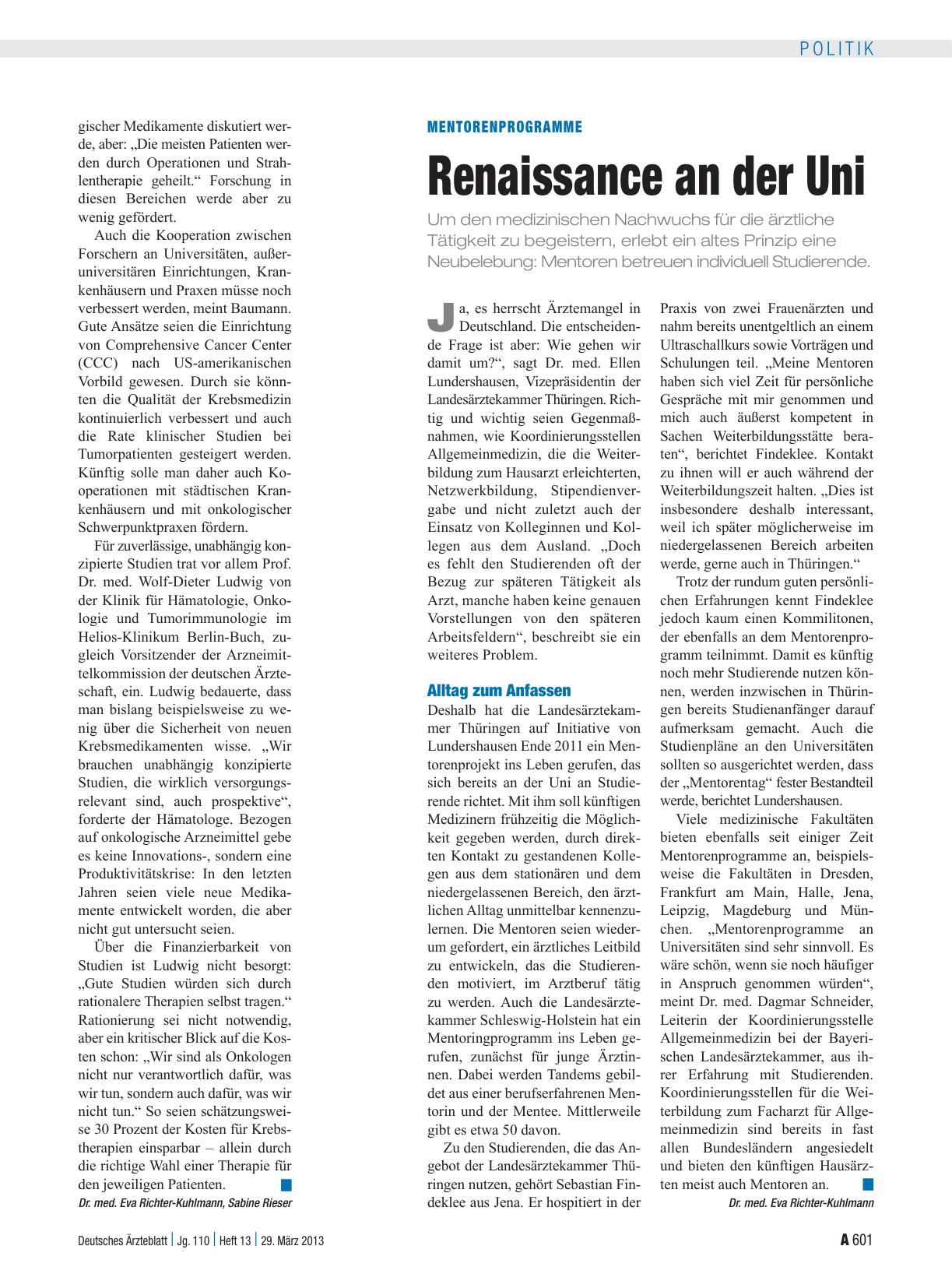 Vorschauseite 1: Mentorenprogramme: Renaissance an der Uni