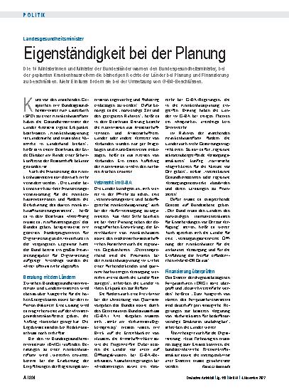 Vorschauseite 1: Landesgesundheitsminister: Eigenständigkeit bei der Planung