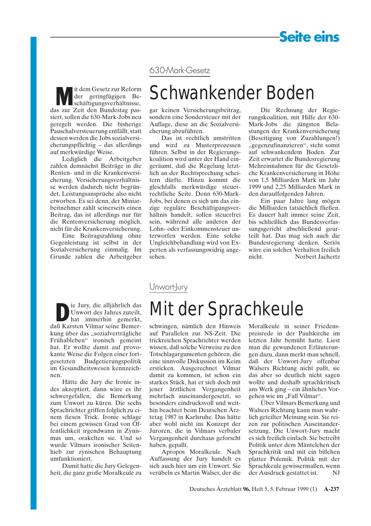 Vorschauseite 1: 630-Mark-Gesetz: Schwankender Boden